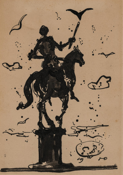 Eugene Berman - Two drawings of equestrian statues