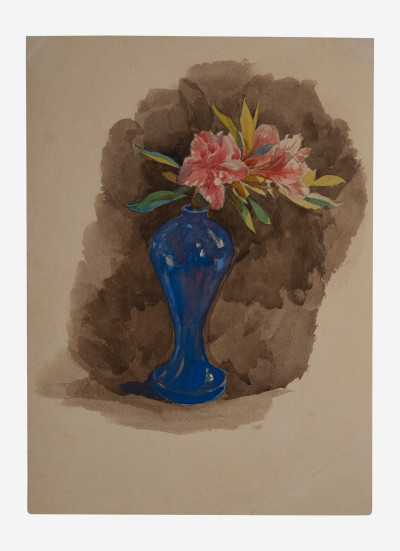 after John LaFarge - Red Flowers in Blue Vase