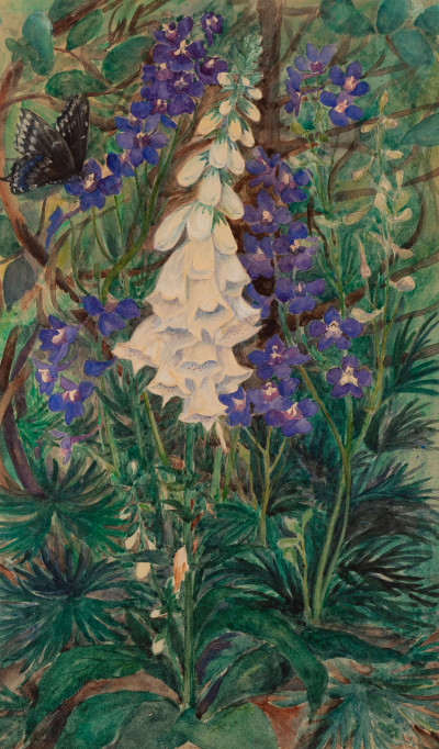 Image for Lot after John LaFarge - Foxglove, Lupin and Swallowtail Butterfly