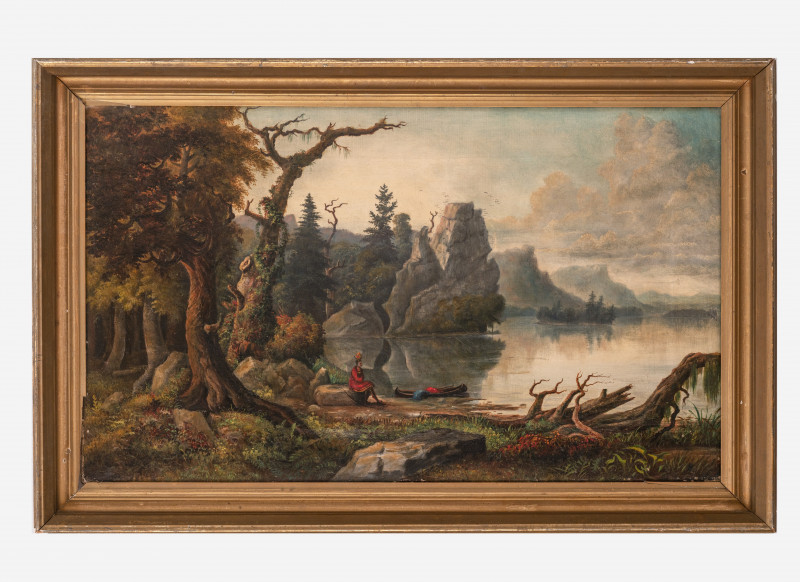 Hudson River School - Native American seated by a lake