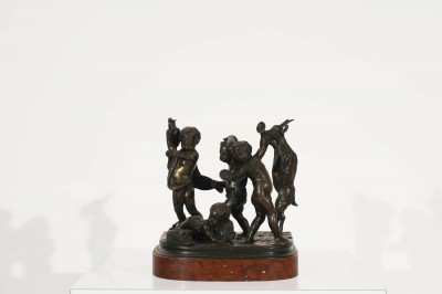 Clodion (Claude Michel) (attrib) - Bacchanal group of four putti and a goat