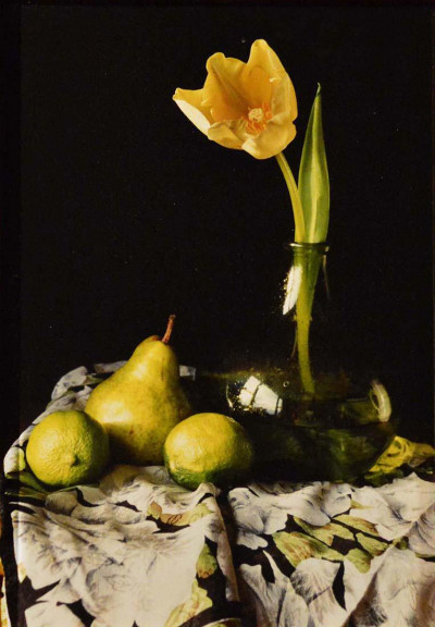 Image for Lot Bo Kass - Yellow Tulip, Fruit, & Green Glass Bottle