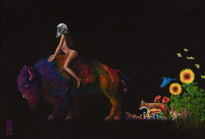 Image for Lot Unknown Artist - Untitled (Rainbow buffalo)