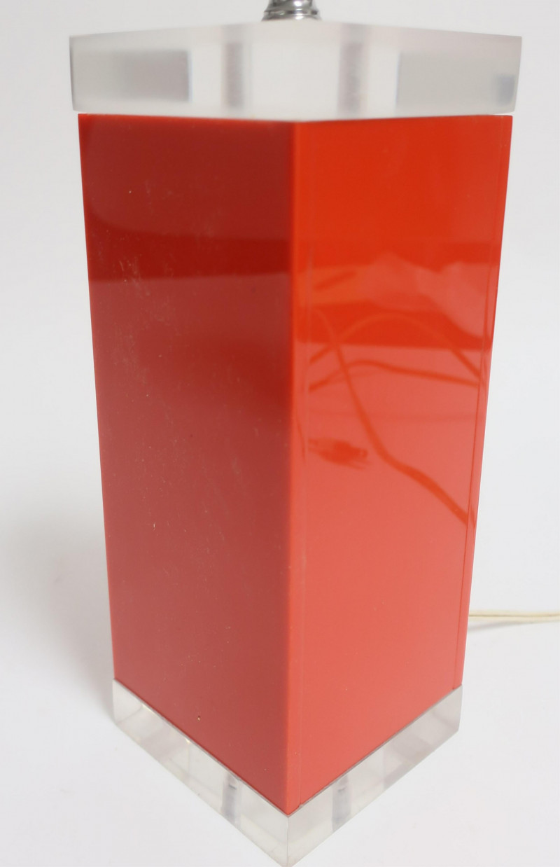Pair of Mid Century Red & Clear Lucite Table Lamps