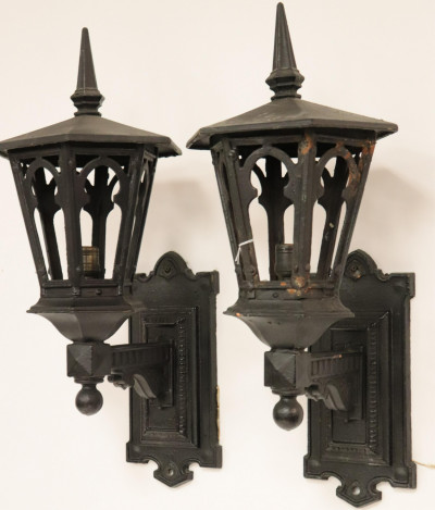 Image for Lot Pair of Hexagonal Large Cast Iron Wall Lanterns