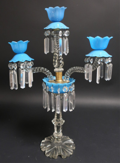 Pair of Clear & Blue Glass Prism Table Lamps