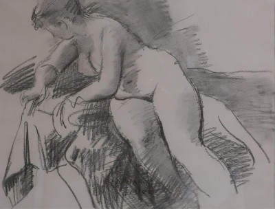 Image for Lot Raphael Soyer - Nude, Charcoal On Paper, c 1940s