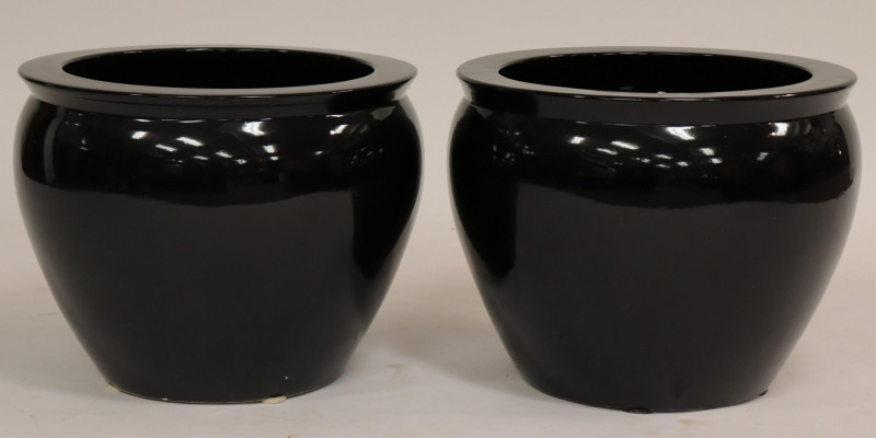 Pair Black Ceramic Planters