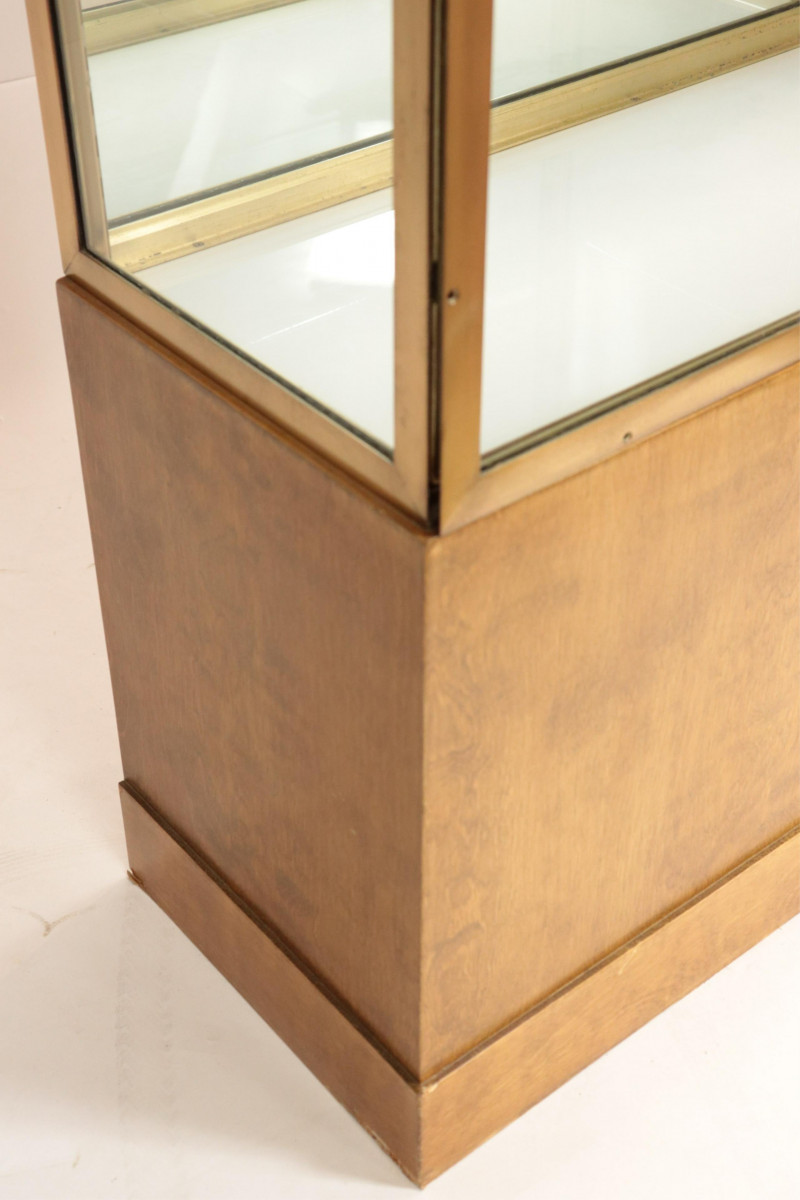 70's Brass & Birch Veneered Display Cabinet