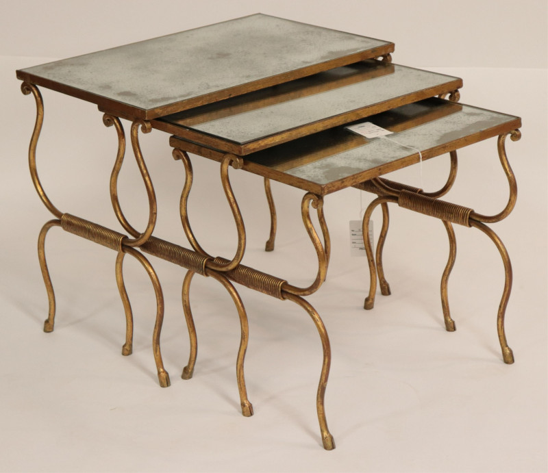 Nest of 3 Gilt Wrought Iron Side Tables, circa 197