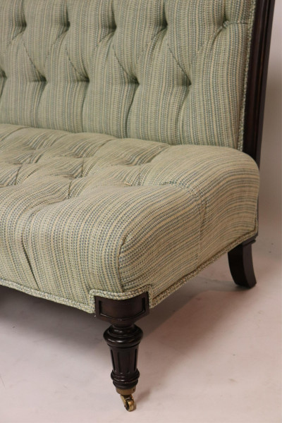 Victorian Wood Upholstered Settee & Rattan Stool