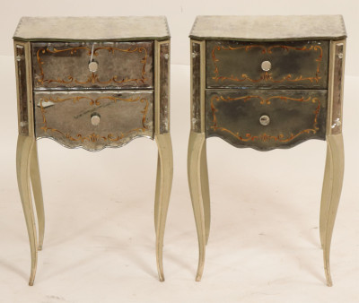 Image for Lot Pair Mid Century 1950's Mirrored &amp; Painted Tables