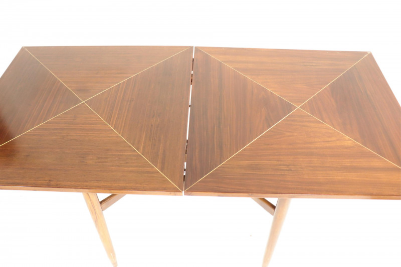 Mid Century Brass Inlaid Extension Dining Table