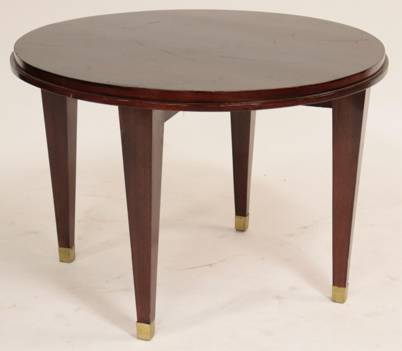 French Art Deco Mahogany & Brass End Table, 1925