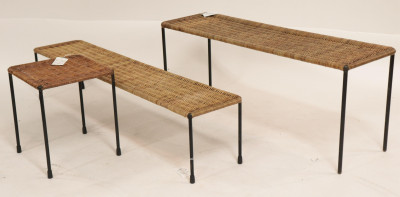 Image for Lot 3 Mid Century Wicker & Wrought Iron Side Tables