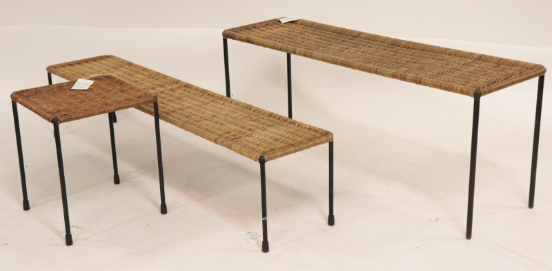 3 Mid Century Wicker & Wrought Iron Side Tables