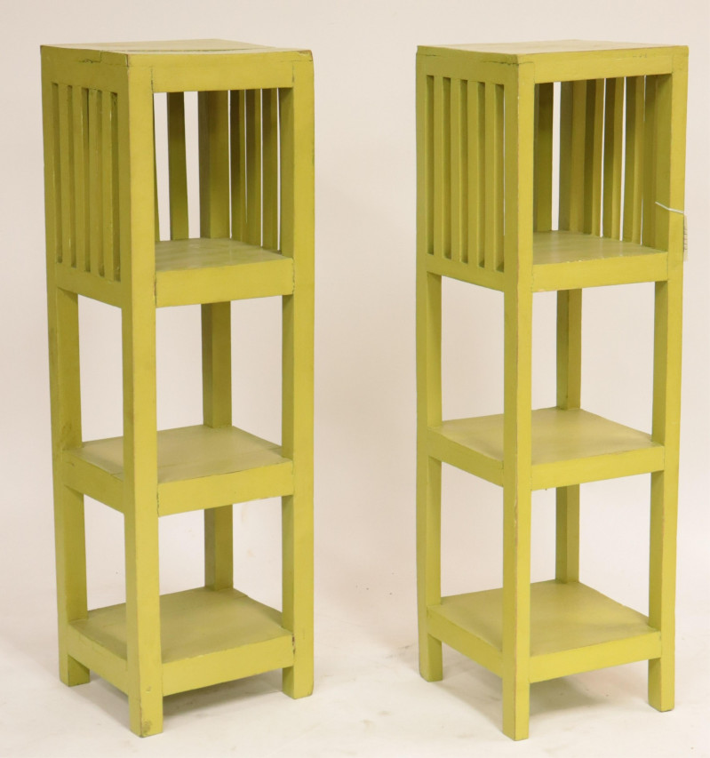 Matched Pair Mid Century Lime Painted Pedestals