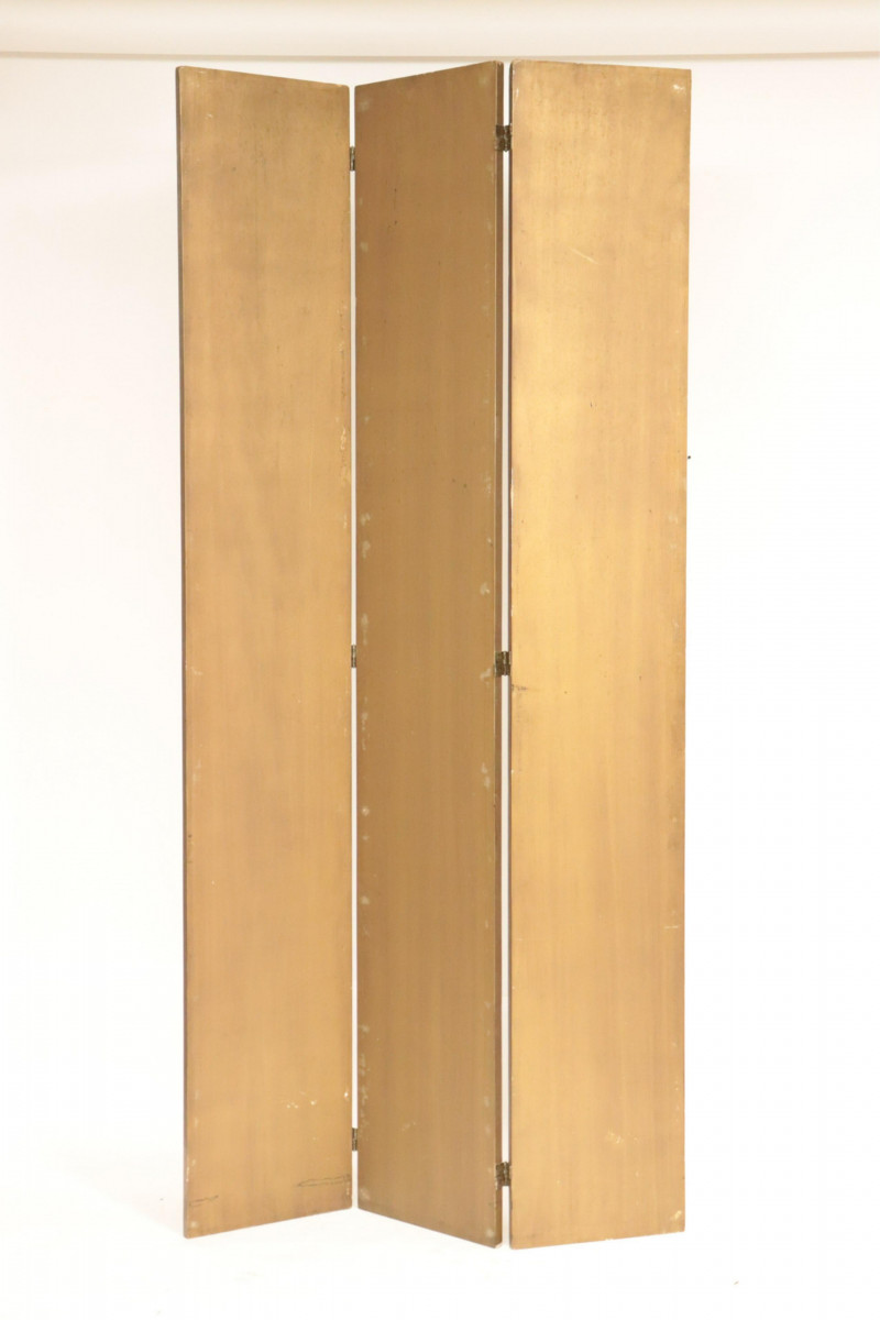 1970's Reverse Glass Gold Painted 3 Panel Screen