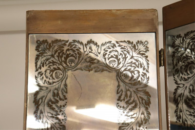 1970's Reverse Glass Gold Painted 3 Panel Screen
