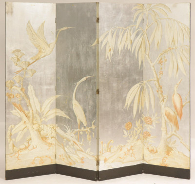 Image for Lot Art Deco Painted & Silver 4 Panel Screen, 1935