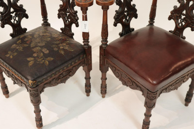 Two Italian Renaissance Style Walnut Corner Chairs