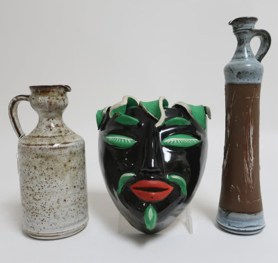 Image for Lot Colette Gueden Ceramic Mask and 2 Ewers
