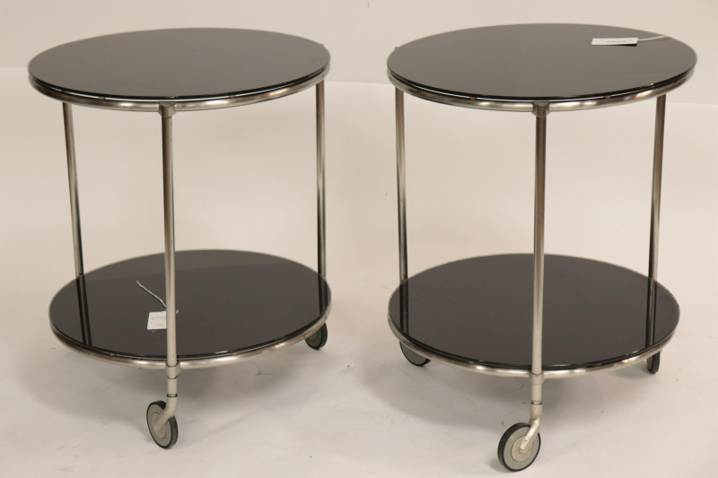Pr Art Deco Style Metal & Painted Glass Tables