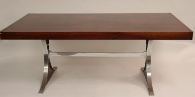 Image for Lot 1970's Chrome & Walnut Dining Table