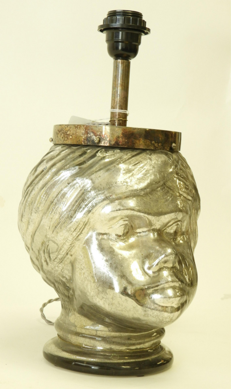 Art Deco Mercury Glass Nubian Bust Lamp, 1930
