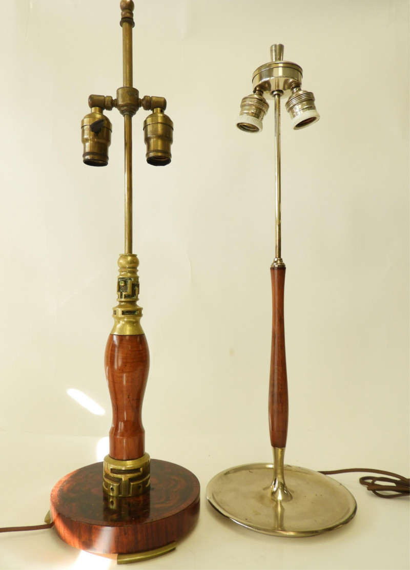 2 French Art Deco Wood, Chrome & Bronze Lamps