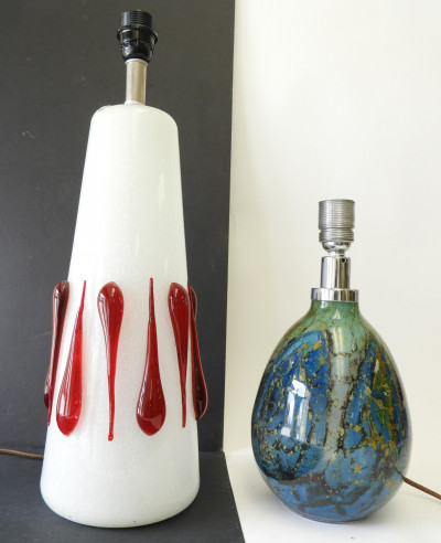Image for Lot 2 Venetian White & Green Mottled Glass Lamps