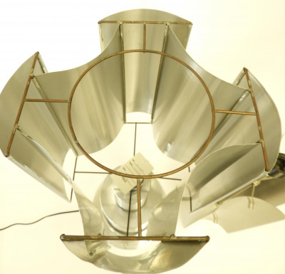 2 Modernist Brushed Metal Lamps, circa 1970