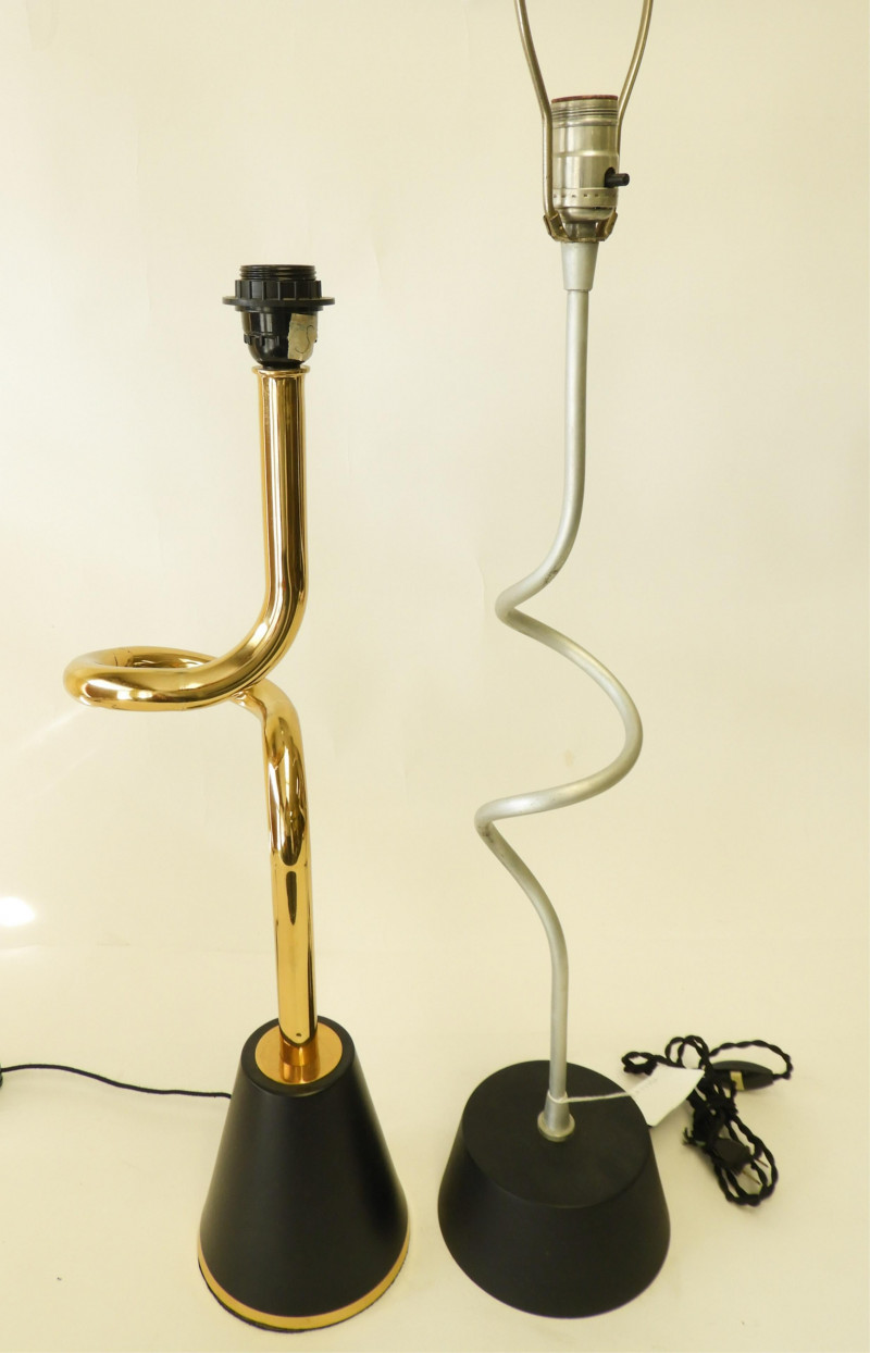 2 1970's Brass & Silvered Metal Pipe Lamps