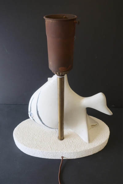 MCM Ceramic & Stippled Wood Angel Fish Lamp