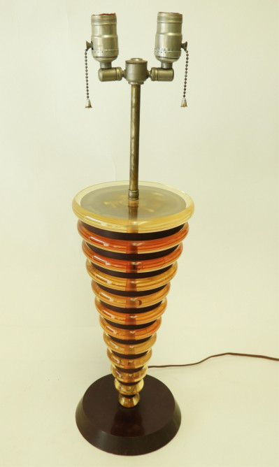 Image for Lot 1970's Amber Lucite & Vinyl Cone Shaped Lamp