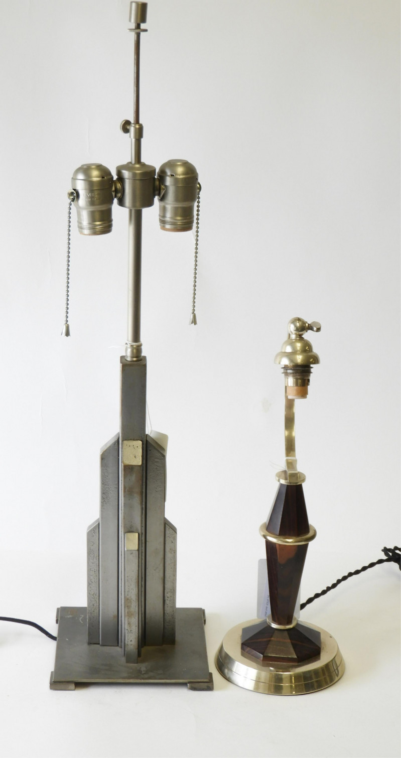 2 Art Deco Metal & Rosewood Lamps, circa 1950