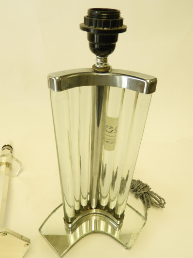 2 Art Deco Glass & Nickel Pate Lamps