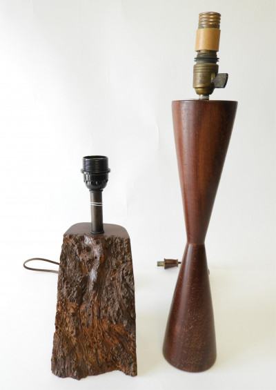 Image for Lot Burl Walnut Lamp & Double Conical Lamp