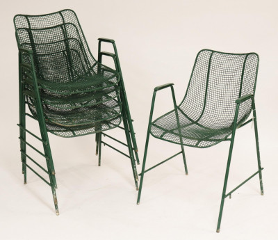 Image for Lot 5 Mid Century Green Painted Metal Mesh Chairs