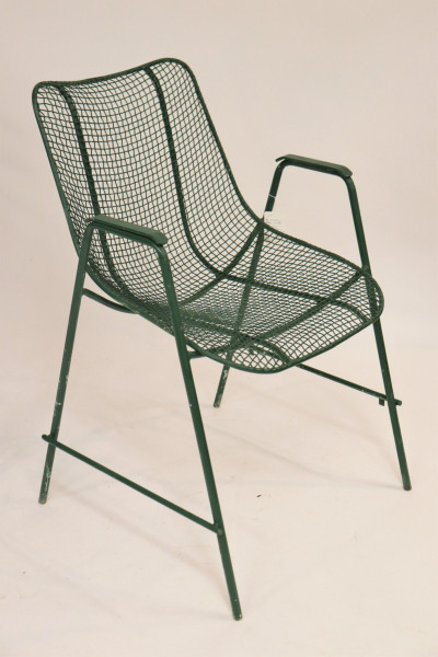 5 Mid Century Green Painted Metal Mesh Chairs
