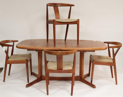 Image for Lot Danish Modern Teak Dining Table & 4 Chairs, c 1960