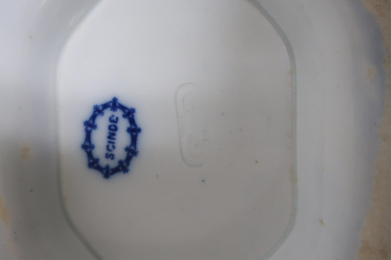 3 Flow Blue 'Scinde' Transferware Casserole Dishes