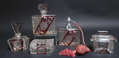 Image for Lot 5 Cut & Red Flashed Glass Vanity & Perfumes