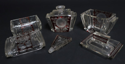 5 Cut & Red Flashed Glass Vanity & Perfumes
