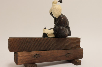 Japanese Bronze & Wood Figure, Meiji Period