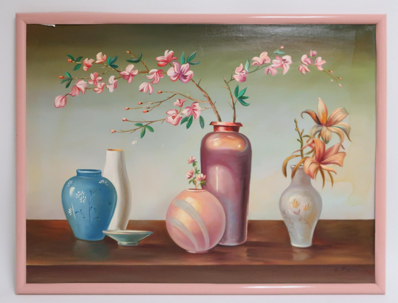 A. Fontay, Still Life, 5 vases with flowers, O/C