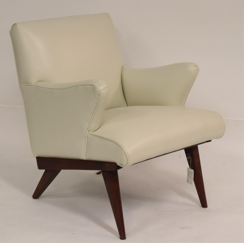 Manner of Wegner White Leather Armchairs, c 1950