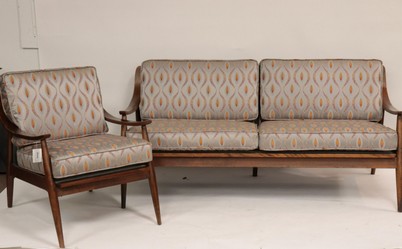 Mid Century Modern Walnut Sofa & Armchair, 1960