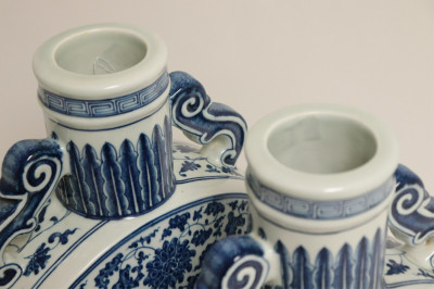 Pr Chinese Blue/White Porcelain Moon Flask Vases