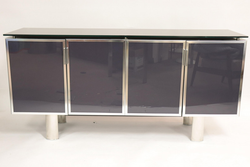 Contemporary Slate, Glass & Chrome Cabinet